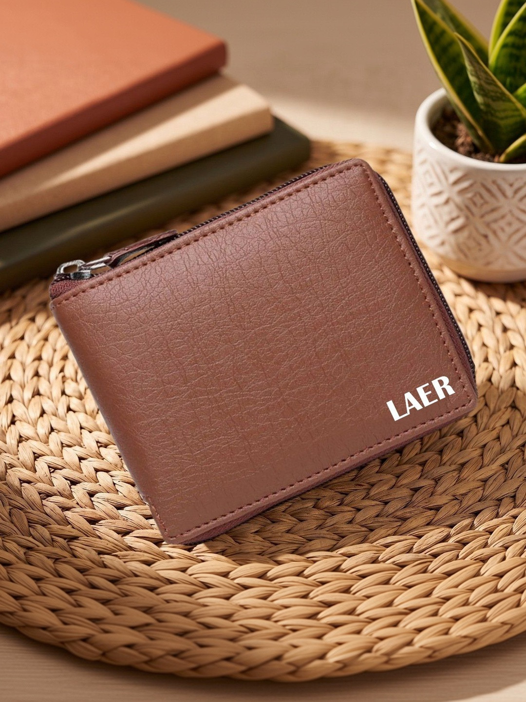 LAER Men Textured PU Zip Around Wallet