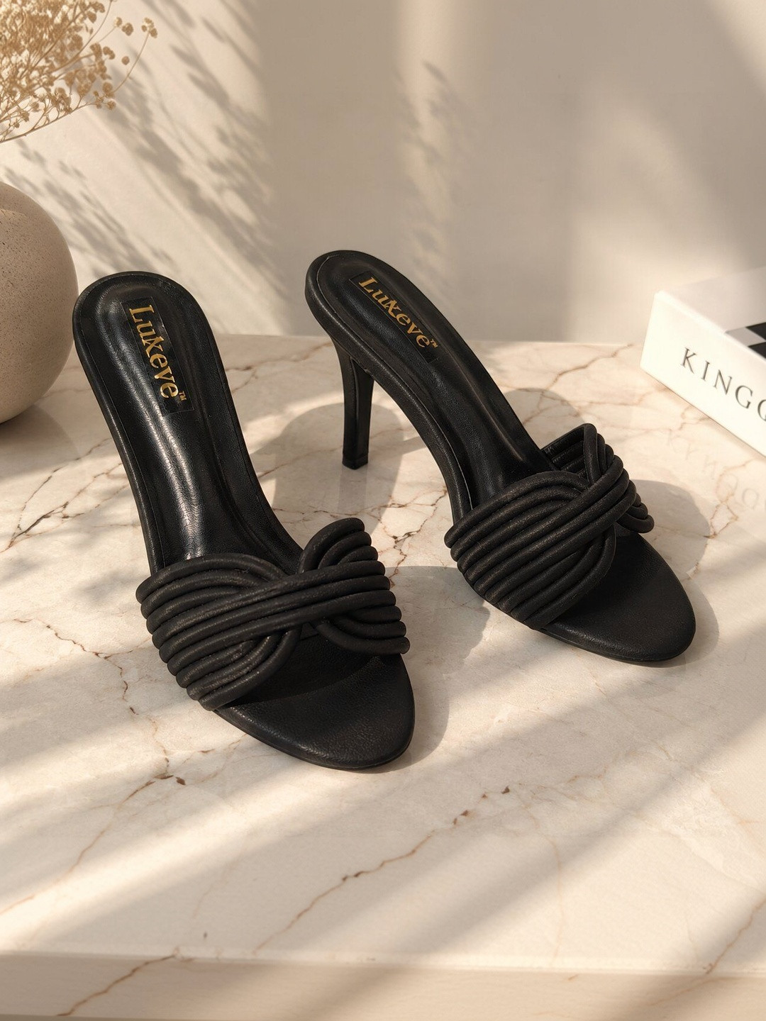 LUXEVE Textured Party Stiletto Mules