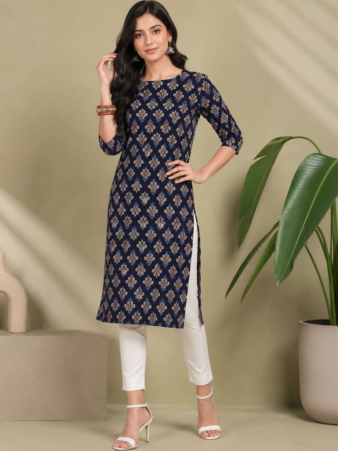 JANKHANA Women Ethnic Motifs Printed Crepe Kurta