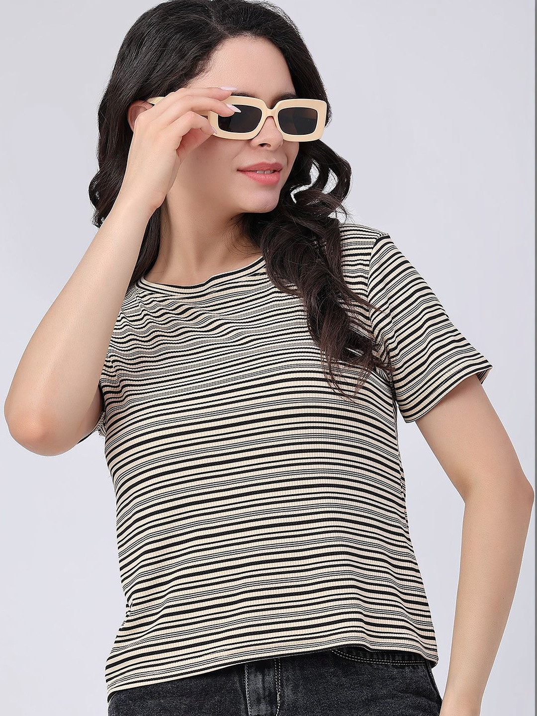 V-Mart Women Striped T-shirt