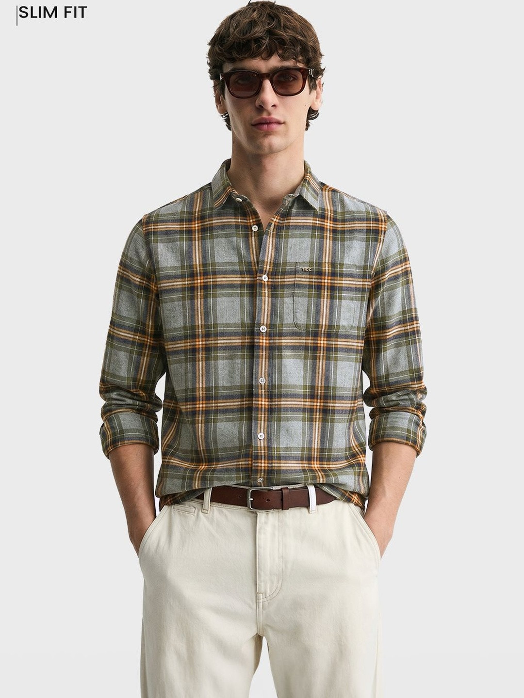 The Indian Garage Co Men Slim Fit Tartan Checks Checked Casual Shirt