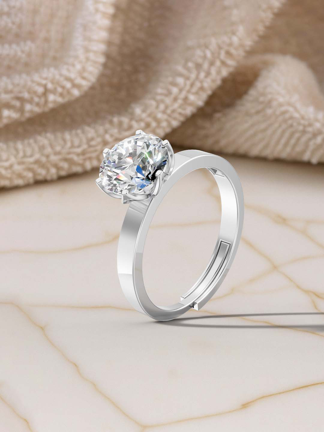 MISS HIGHNESS Rhodium-Plated 925 Sterling Silver Cubic Zirconia Studded Finger Ring
