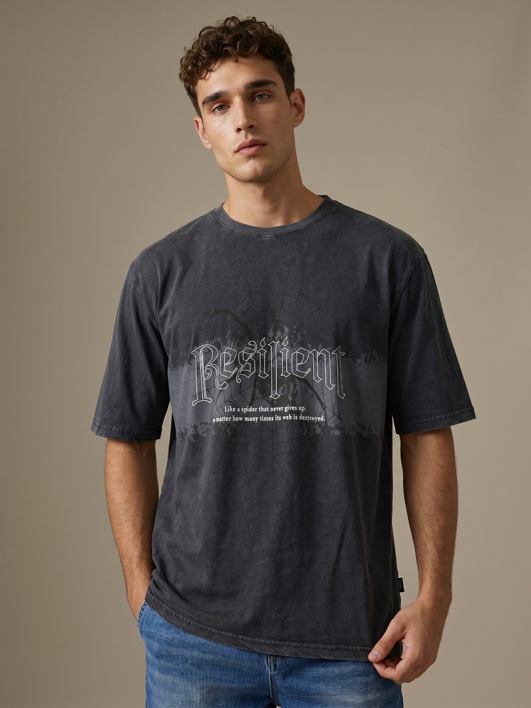 glitchez Overdyed Drop-Shoulder Sleeves Washed Effect Oversized T-shirt