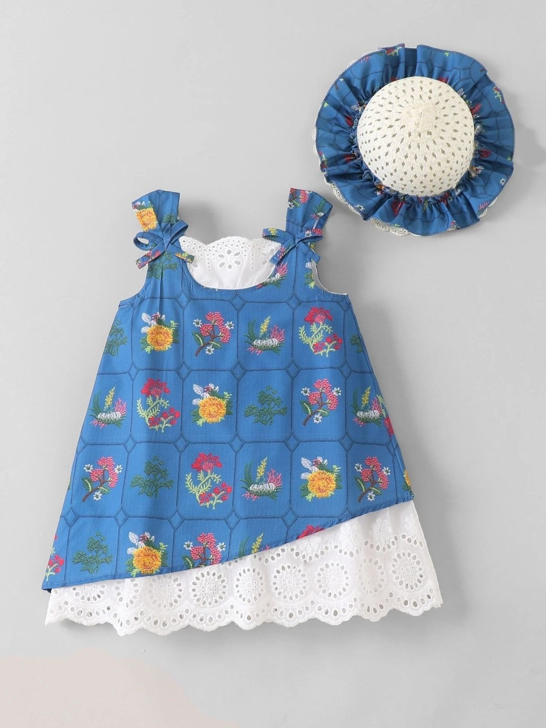 Hopscotch Floral Embroidery Bow Applique Dress