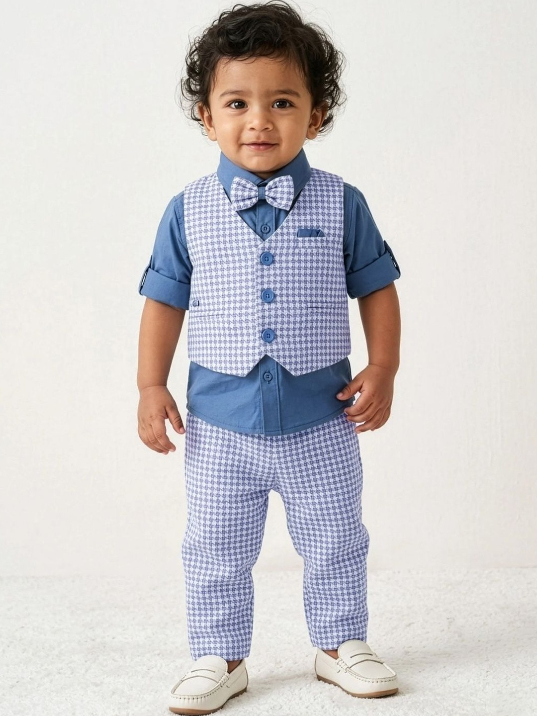 Hopscotch Gingham Satin Roll Up Sleeves Formal Set