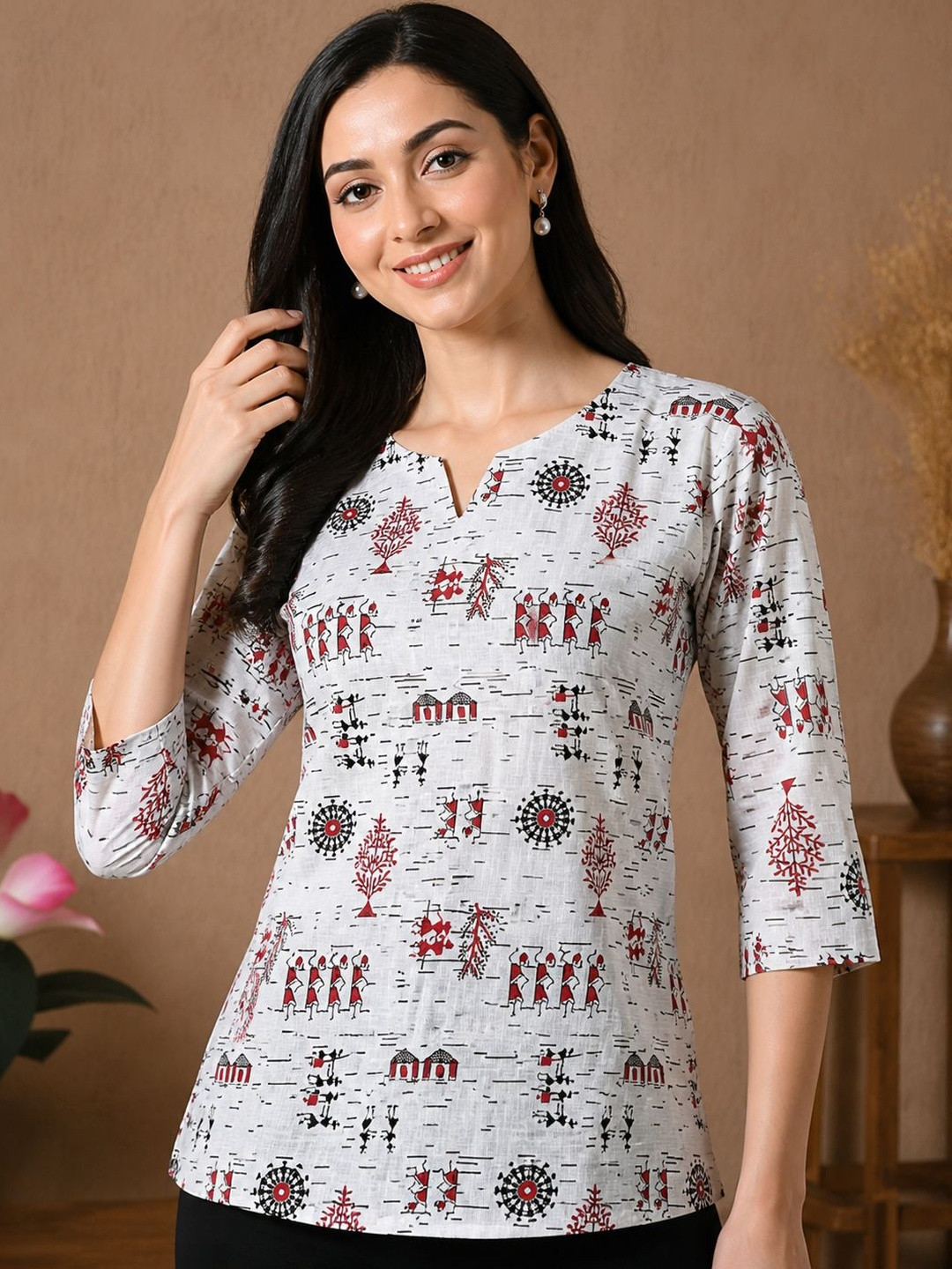 JANKHANA Selection Of 2 Ethnic Motifs Printed Notch Neck Kurti