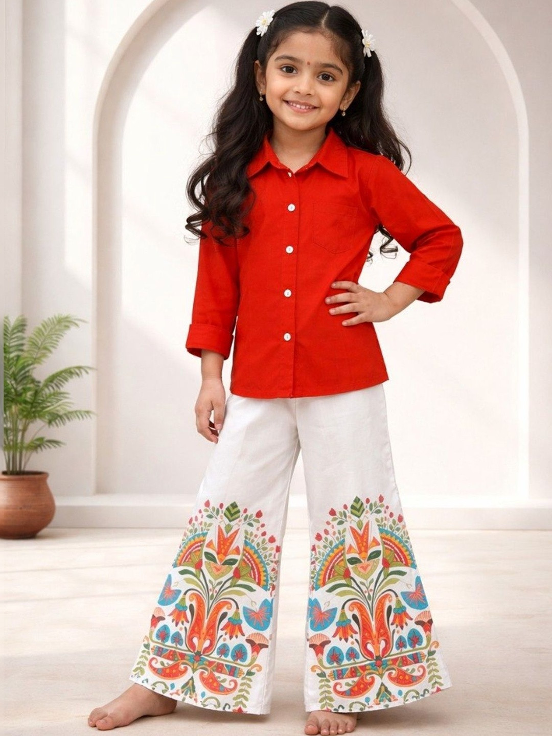 LAARTHAY Floral Chanderi Solid Shirt with Palazzos