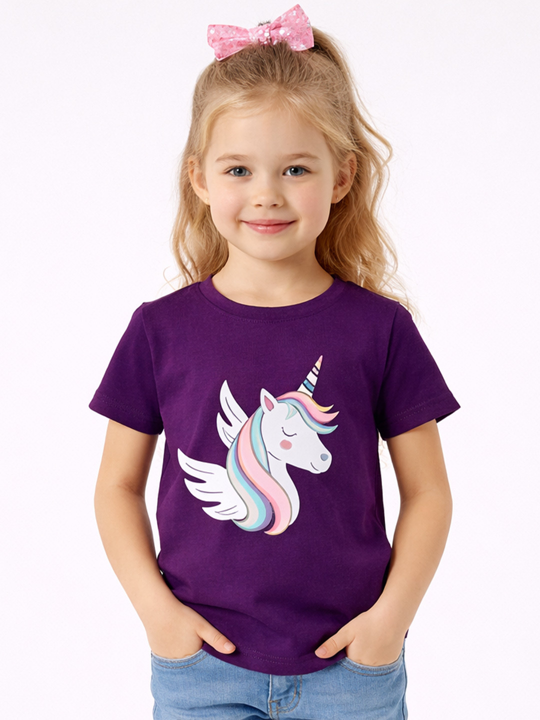 FAZZA Girls Graphic Printed Round Neck Pure Cotton T-shirt