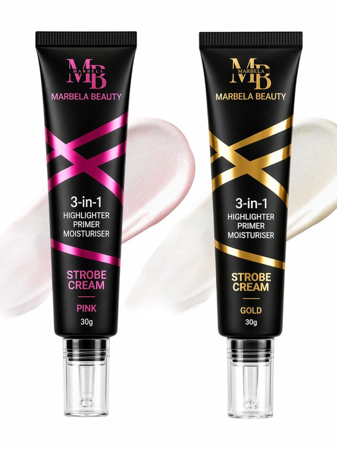 Marbela Set of 2 Strobe Cream For Face - 30 g Each - Gold & Pink