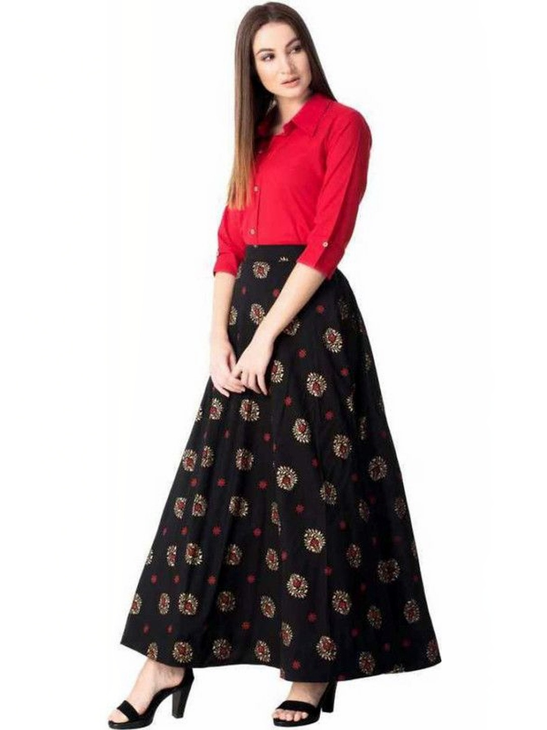 Yashwani Fashion Solid Shirt with Skirt