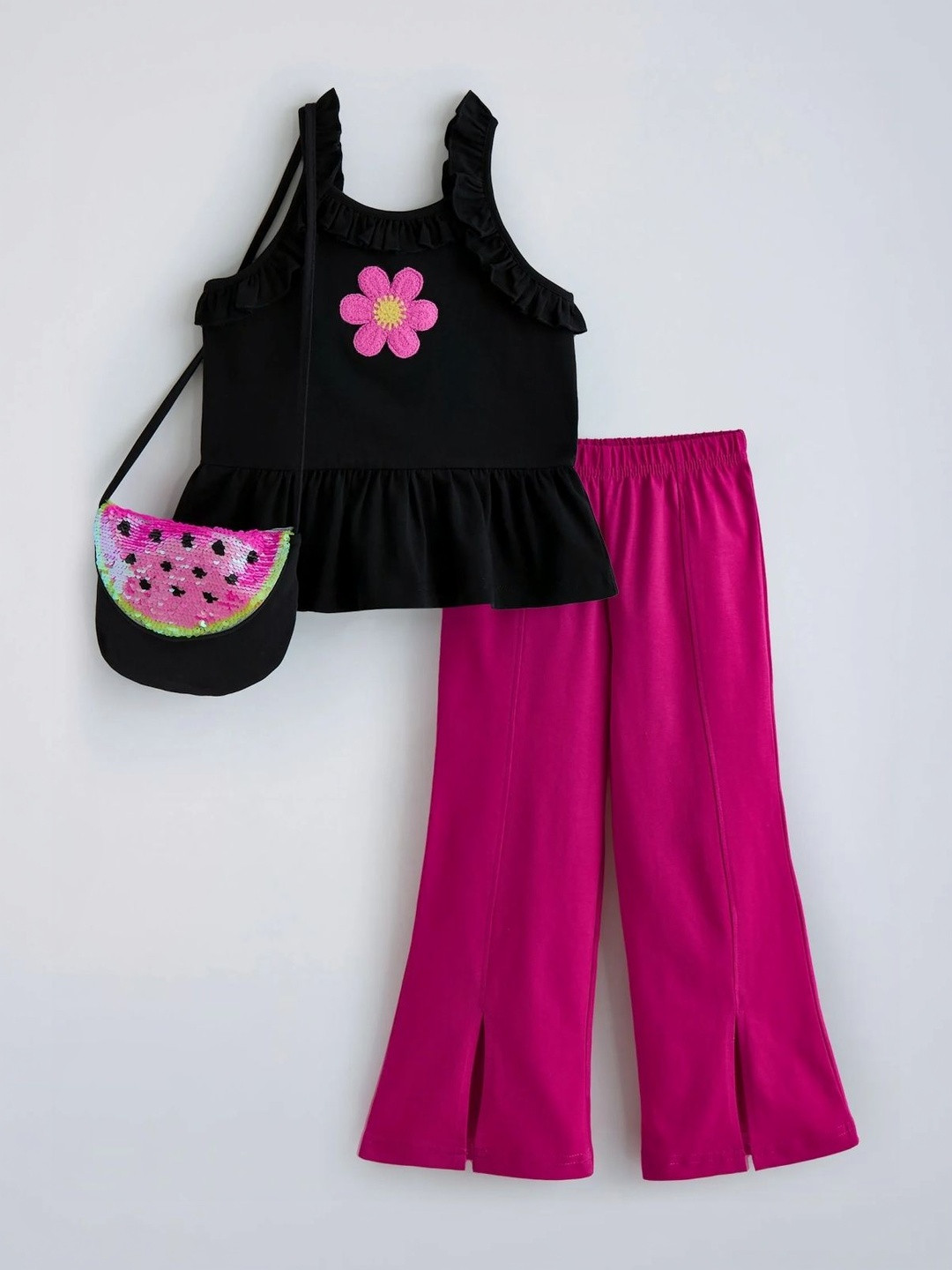 Hopscotch Floral Applique Ruffled Pant Set