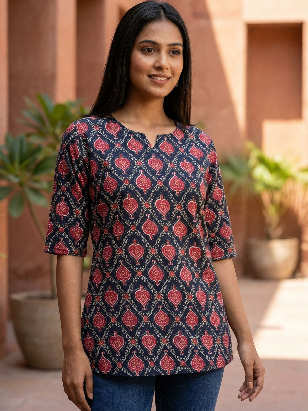 JANKHANA Selection Of 2 Ethnic Motifs Printed V-Neck Kurtis
