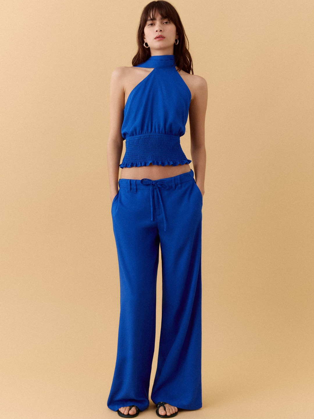 MANGO MNG Smocked Blouson Crop Top