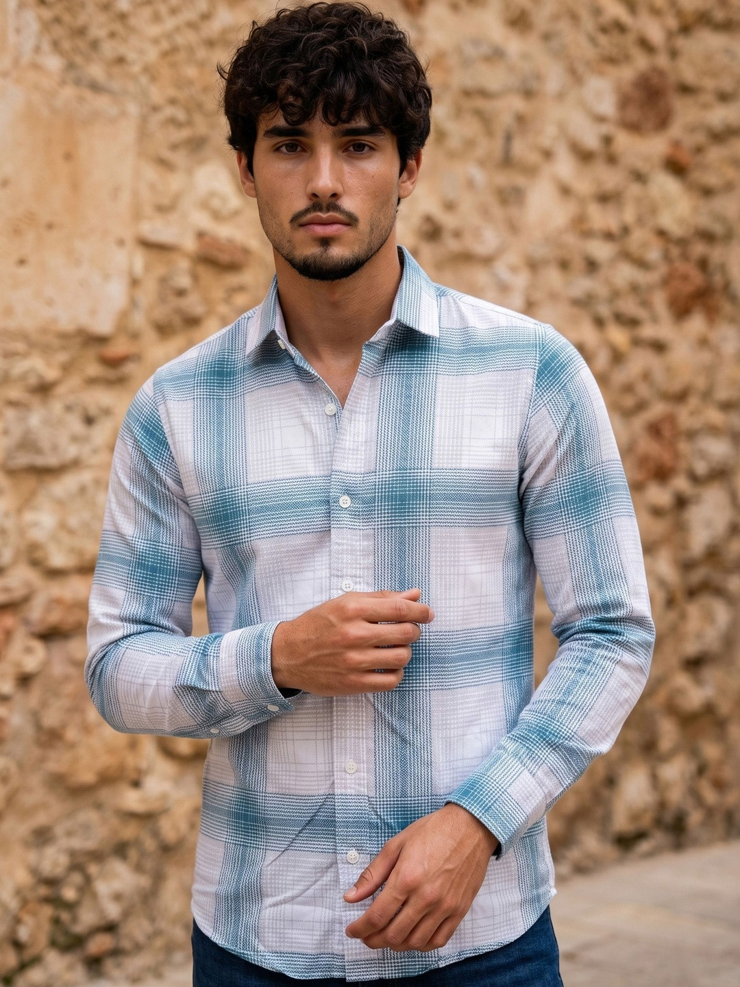 N AND J Men Slim Fit Checked Casual Shirt