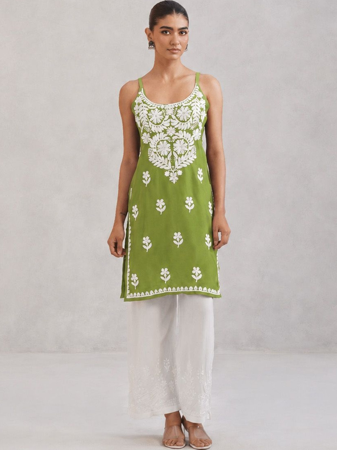 colorkosh Women Floral Green Ethnic Motifs Embroidered Thread Work Indie Prints Kurta
