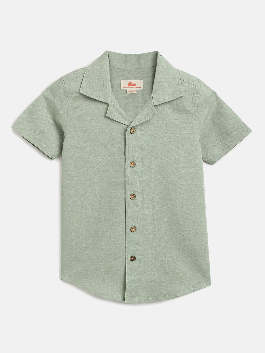 Peach Boys Olive Linen Resort Collar Half Sleeve Shirt