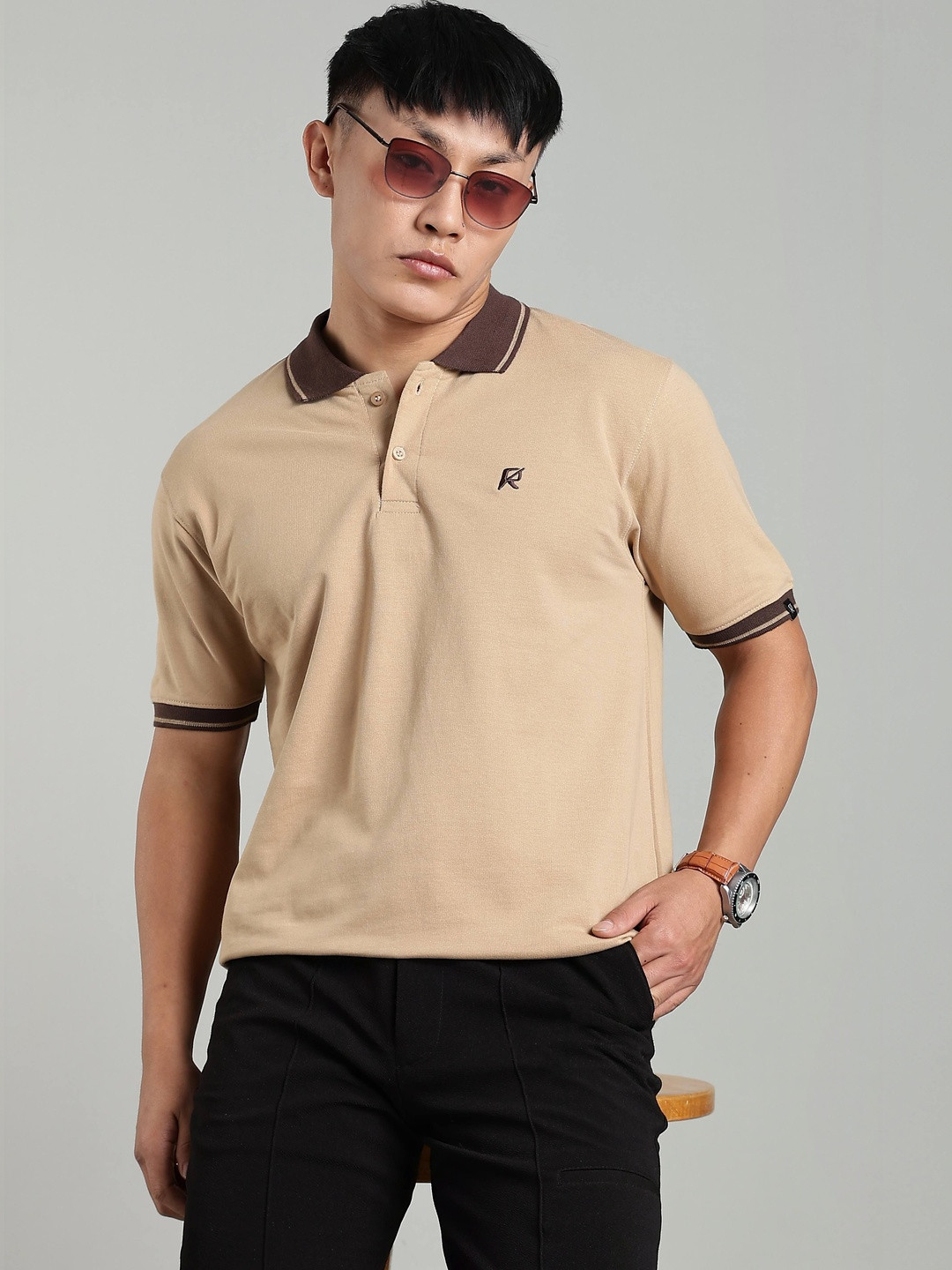 Roadking Men Brand Logo Polo Collar Slim Fit T-shirt