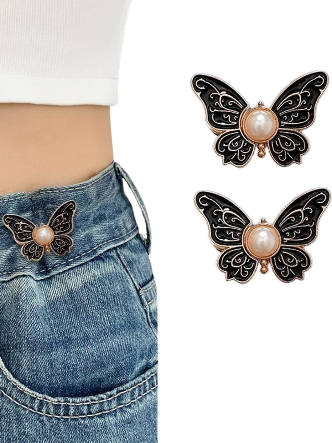 Fabme Women Pack of 2 ButterFly Button Reusable Adjustable Waist Tightener
