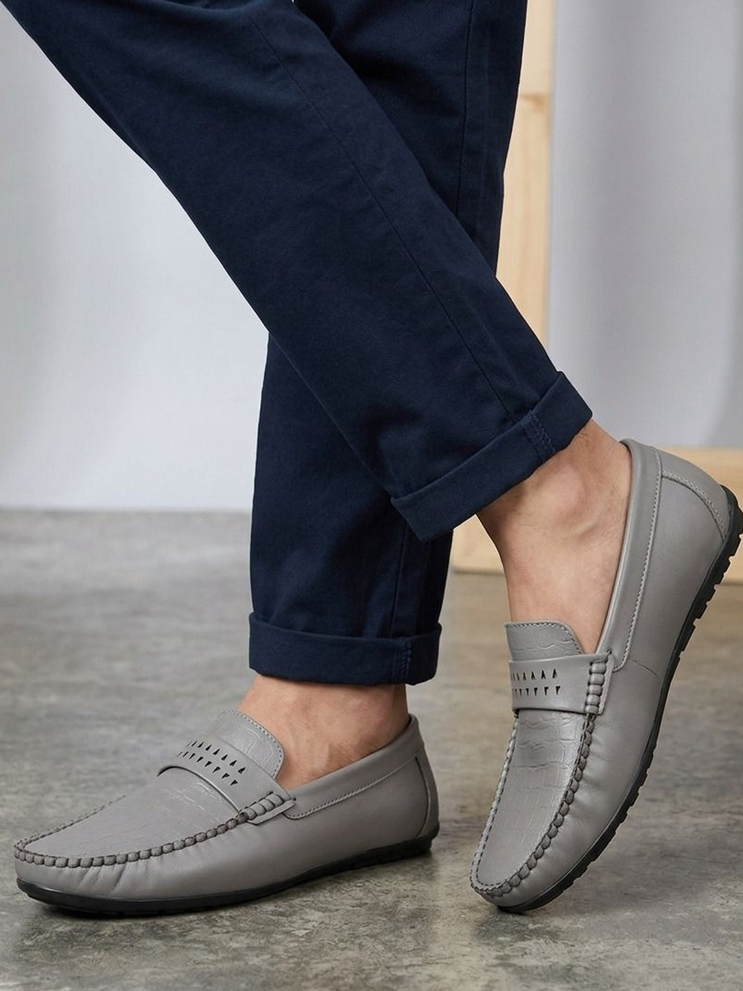 HERE&NOW Men Textured PU Loafers