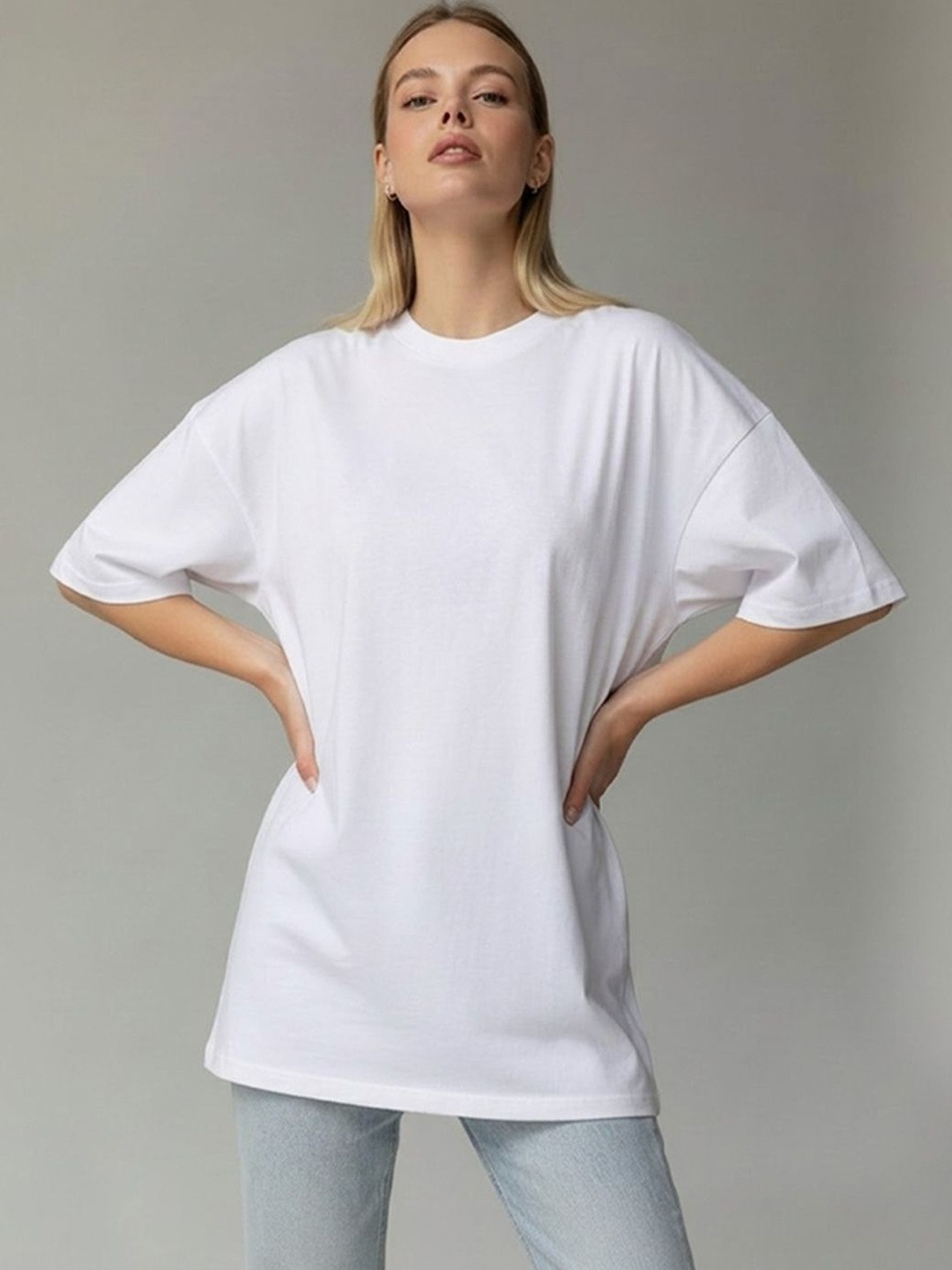 COLORCART Women Plain White Oversized T-shirt