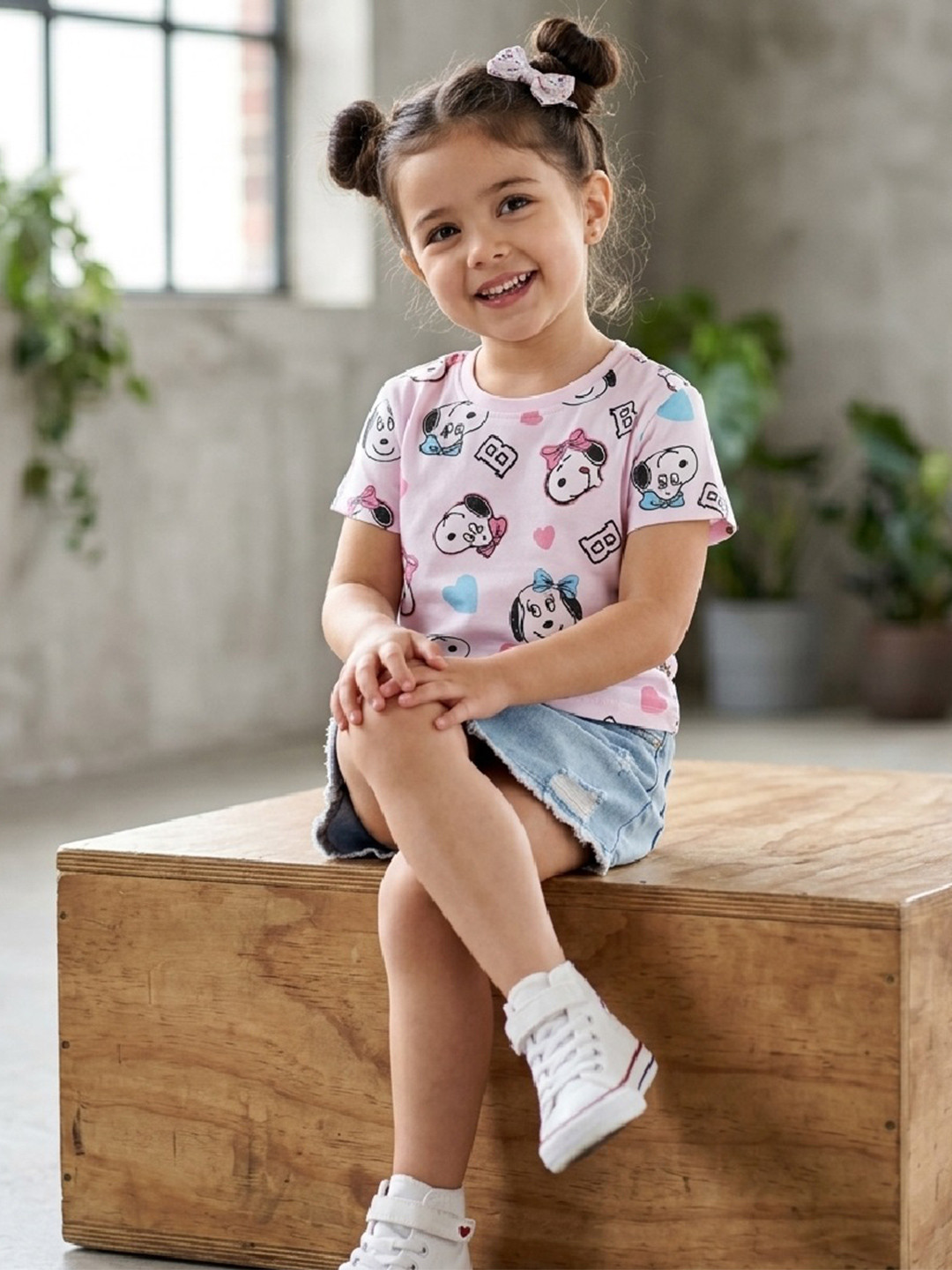 Happy Faces Girls Peanuts Printed Pure Cotton T-shirt