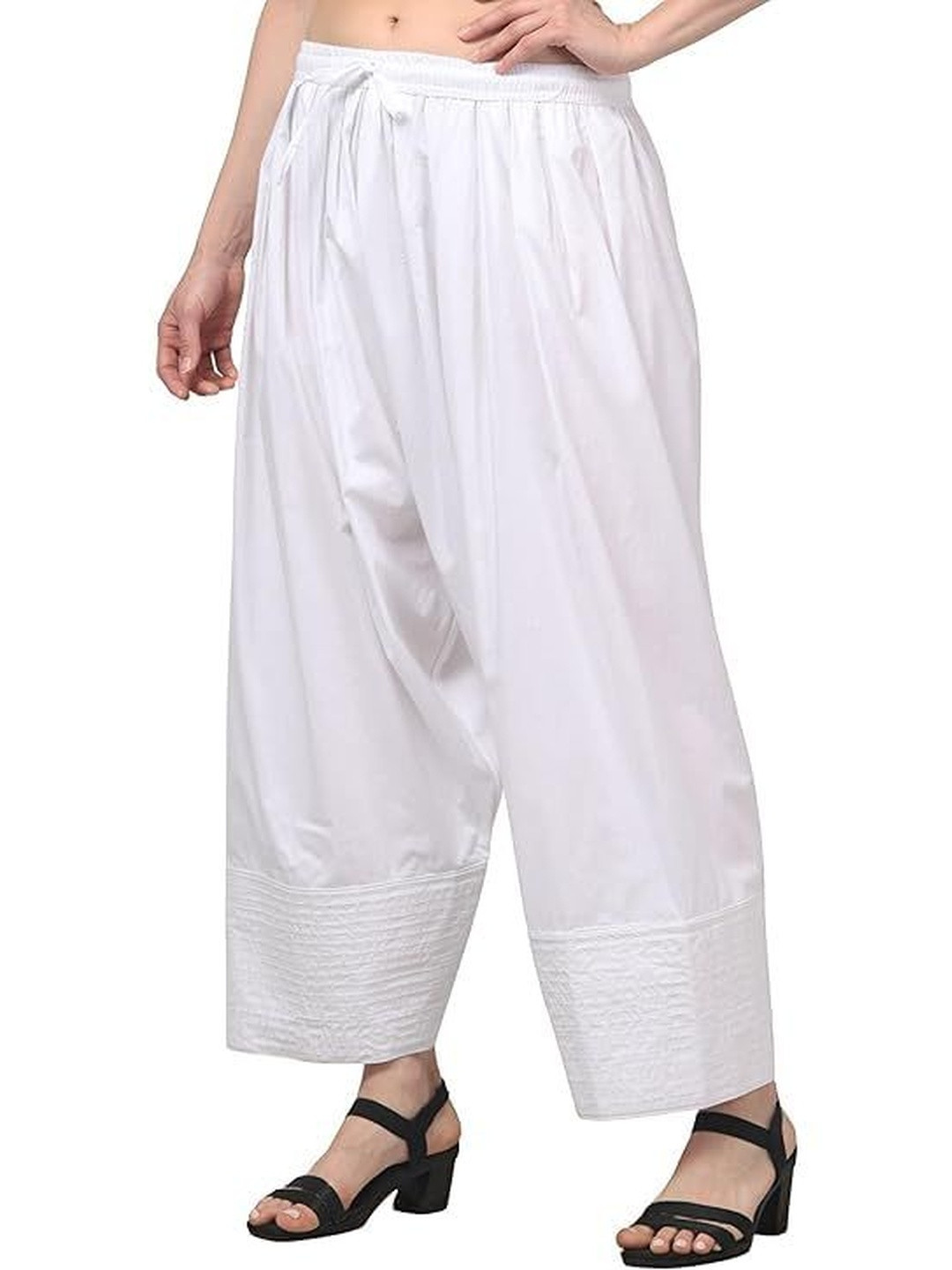 KGFONECLOTH Women Embellished Flared Knitted Ethnic Palazzos