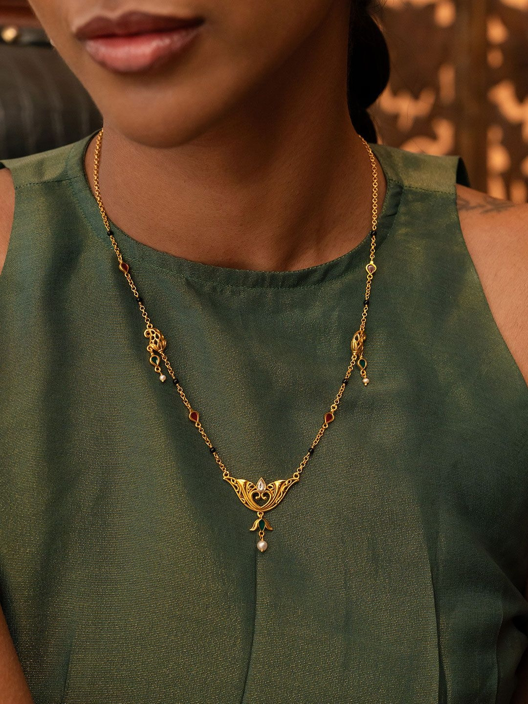 SHAYA Sterling Silver Gold-Plated Enamelled Necklace