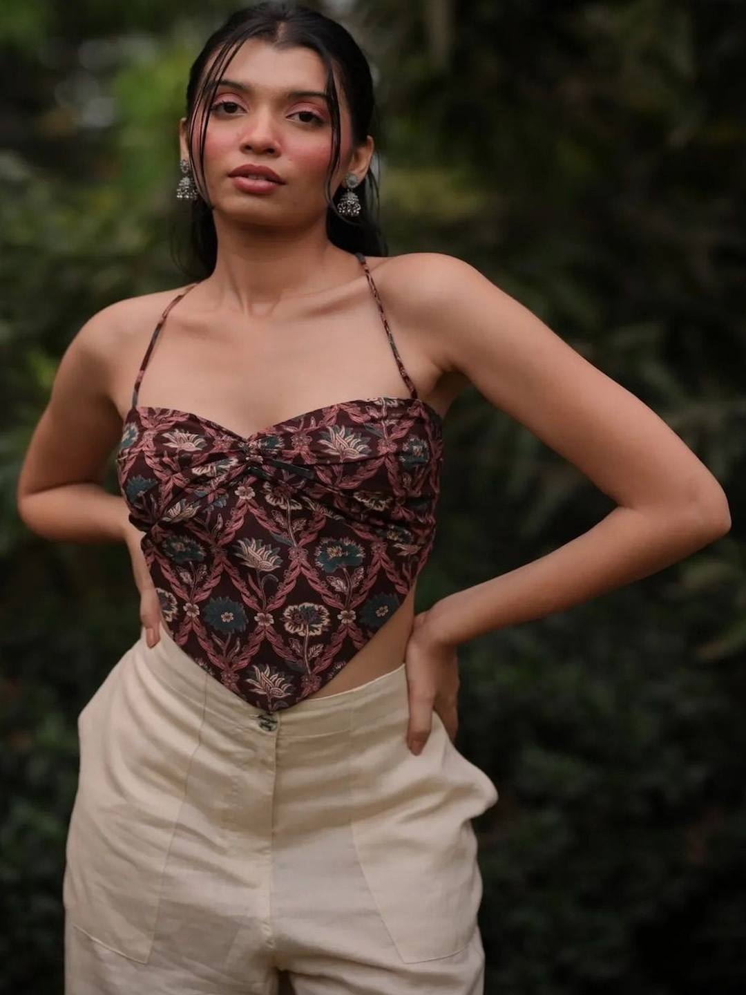 BENPANI Floral Print Halter Neck Cotton Bralette Crop Top
