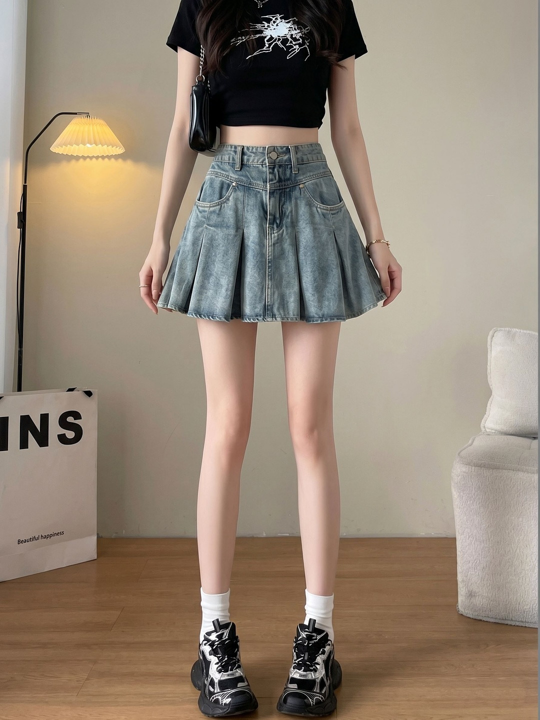 StyleCast x Revolte Women Washed Mini Flared Skirt