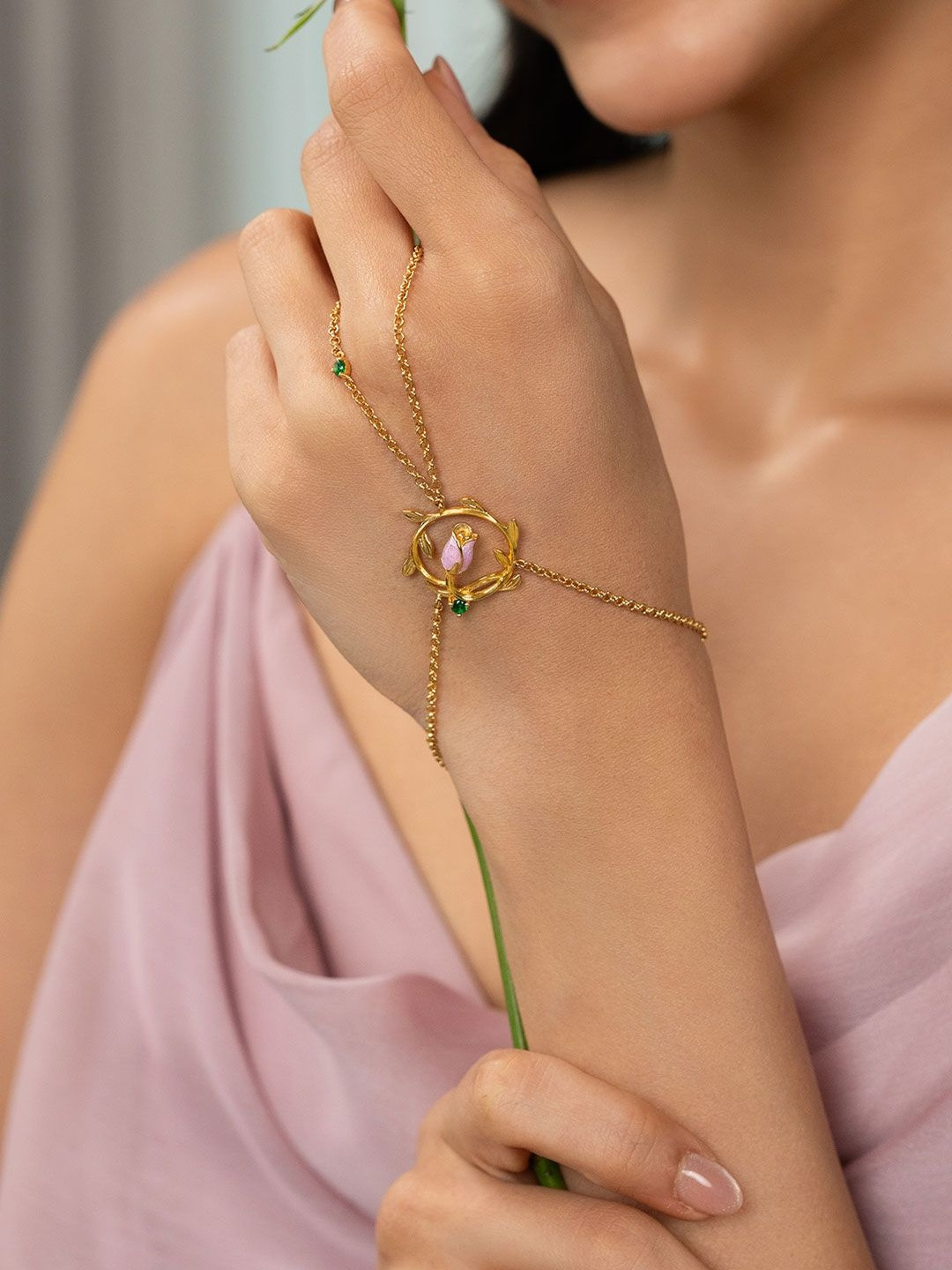 SHAYA Women Cubic Zirconia Enamelled Gold-Plated Charm Bracelet