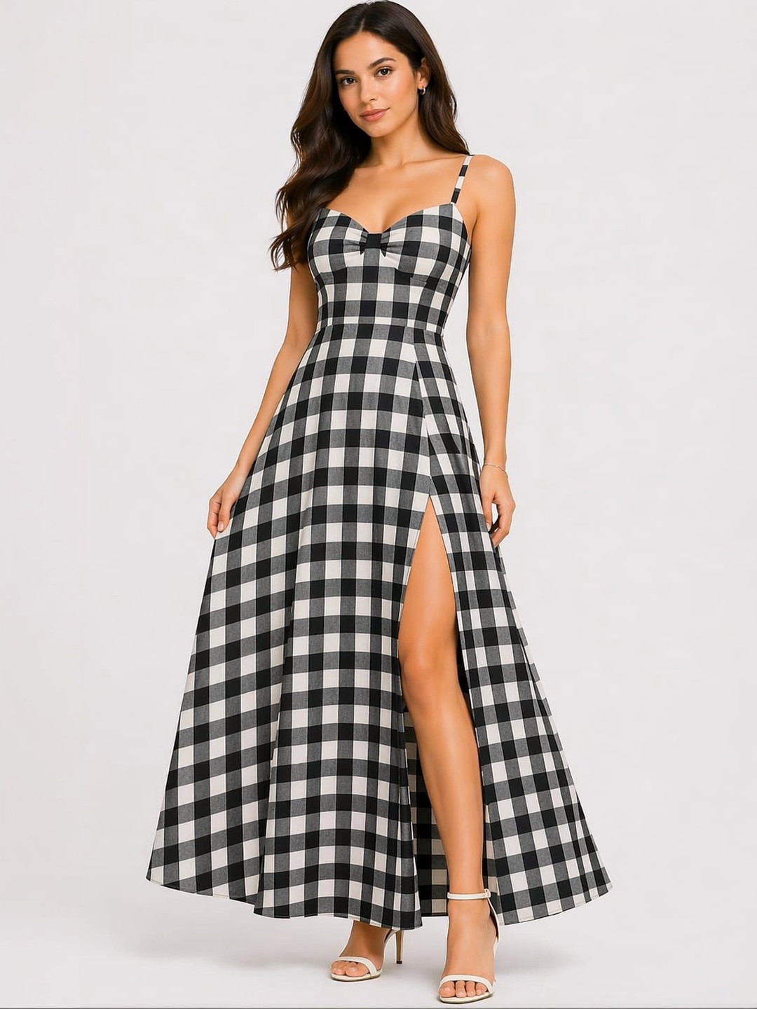 TILISM Checked A-Line Maxi Dress