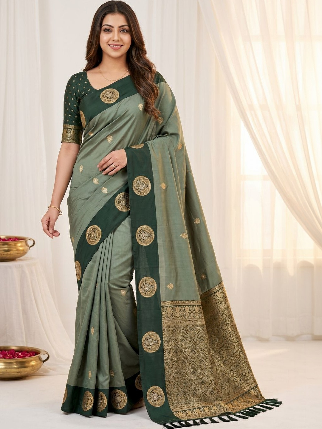 MANYATA Woven Design Zari Silk Blend Heavy Work Paithani Saree