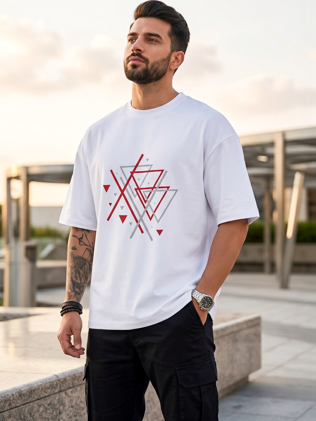 CHUGHZ Men Abstract Printed Oversized T-shirt