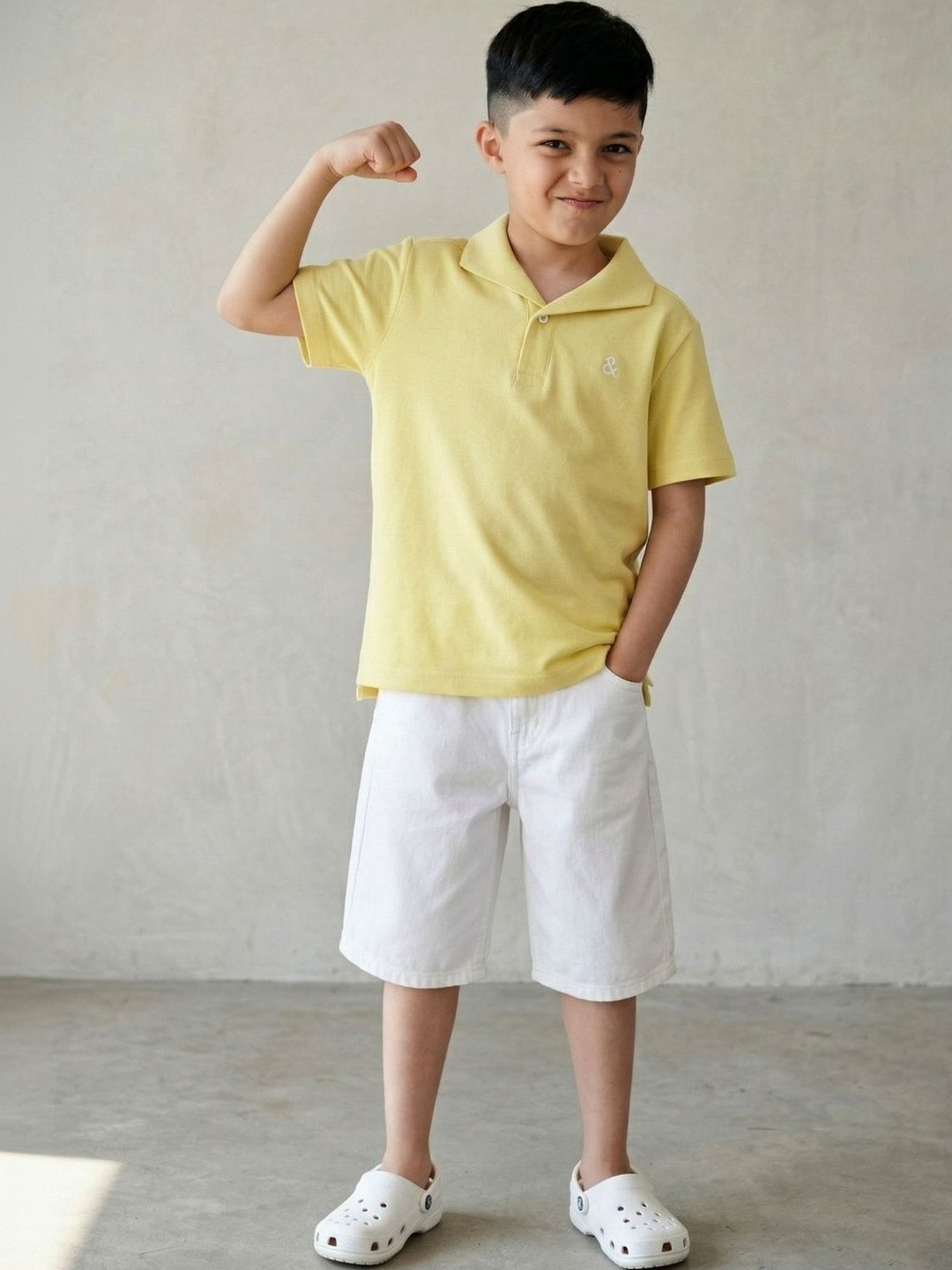 TALES & STORIES Boys Light Yellow Tshirt Polo Collar Loose Fit T-shirt