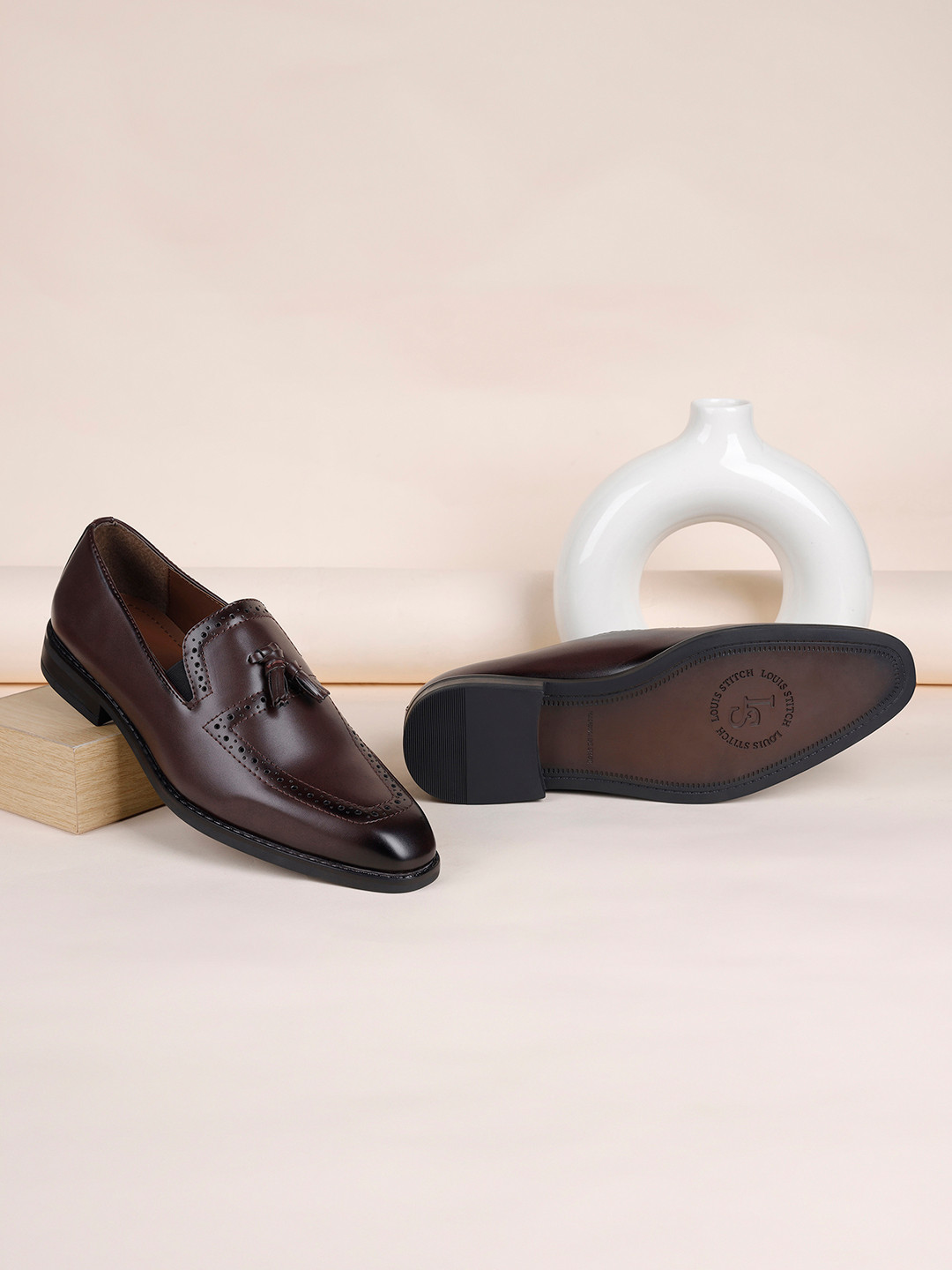 LOUIS STITCH Men Rosewood Formal Slip-On Tassel Moccasin Shoes