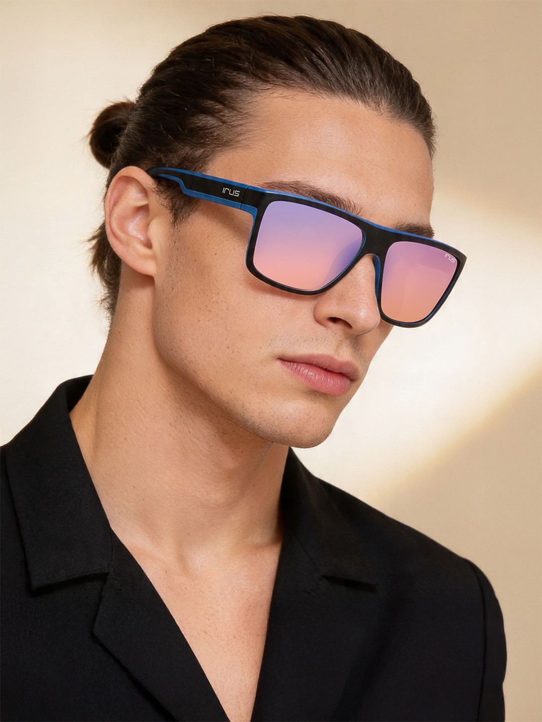 IRUS by IDEE Men Blue Lens & Black Square Sunglasses with UV Protected Lens IRS1229C2SG