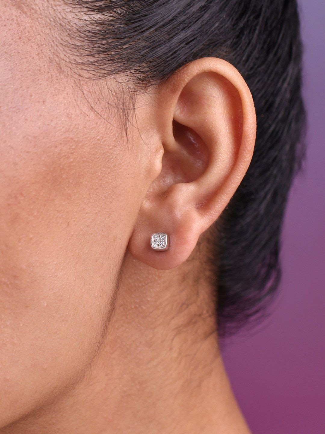SHAYA 925 Sterling Silver Cubic Zirconia Studded Square Shaped Studs
