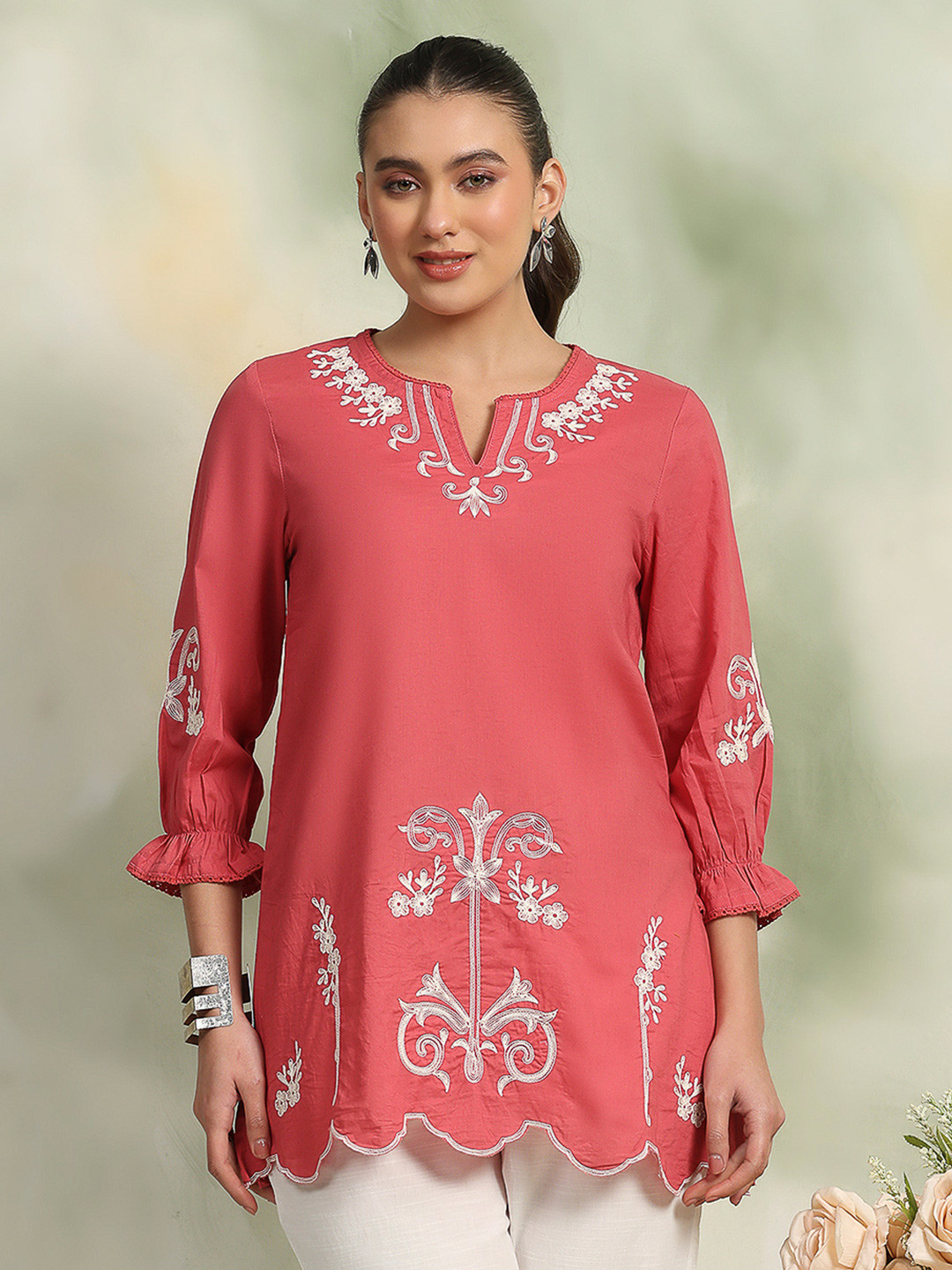 Nayam By Lakshita Women Floral Embroidered Round Neck Top