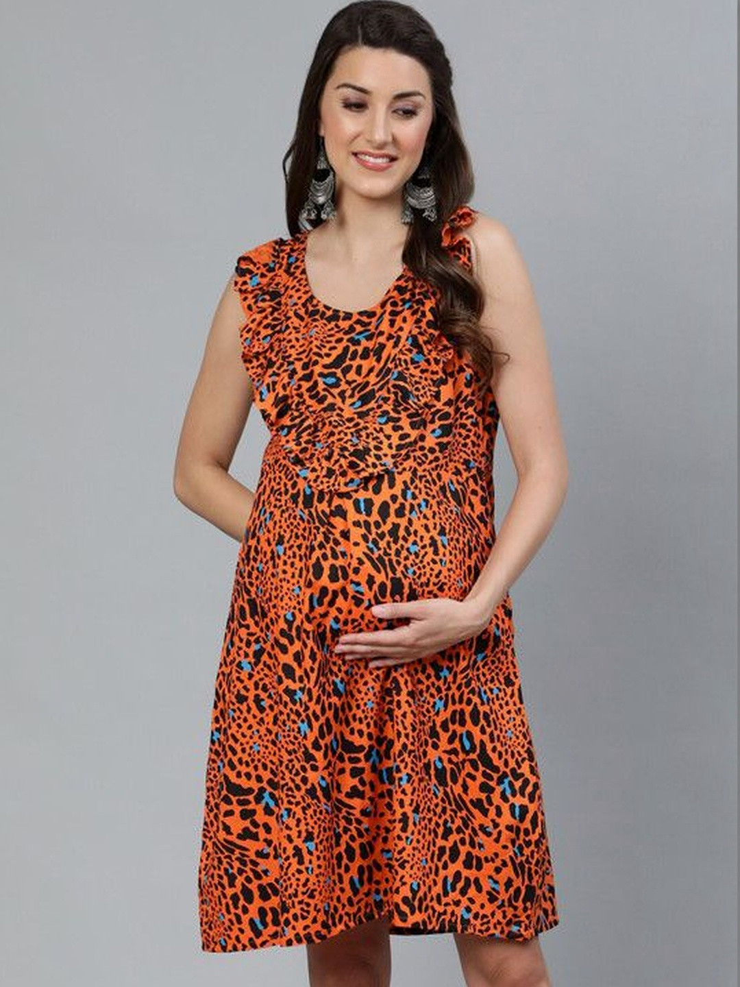 Sangria Printed Round Neck Fit and Flare Knee Length Dress