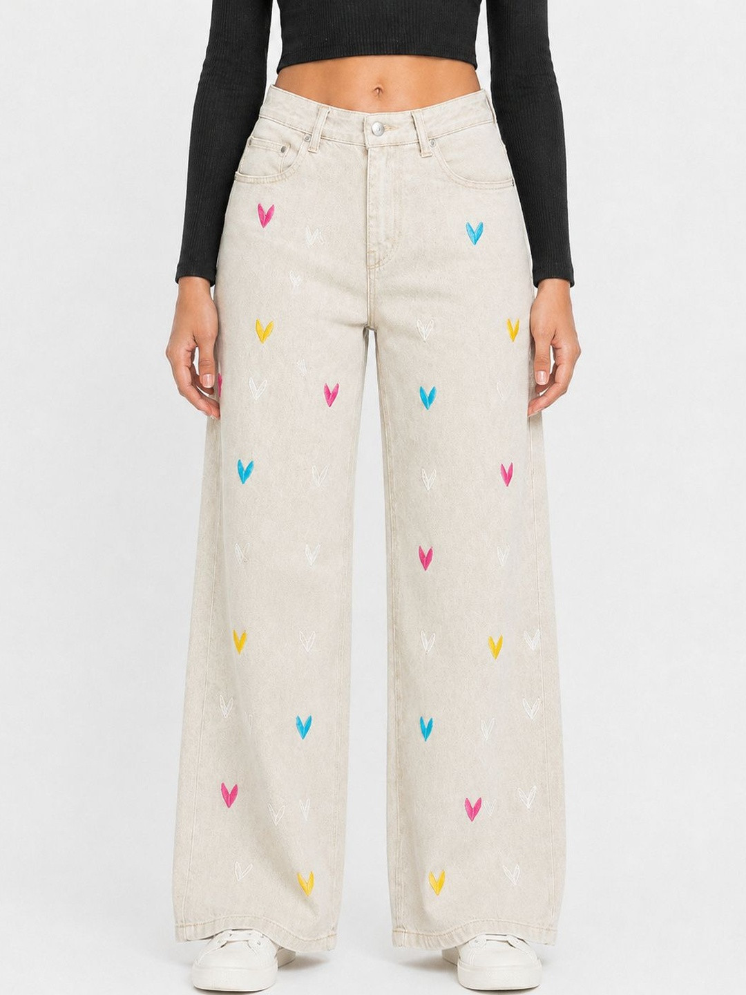 NOCK REGULAR Women Denim Wide Leg High-Rise Printed Jeans