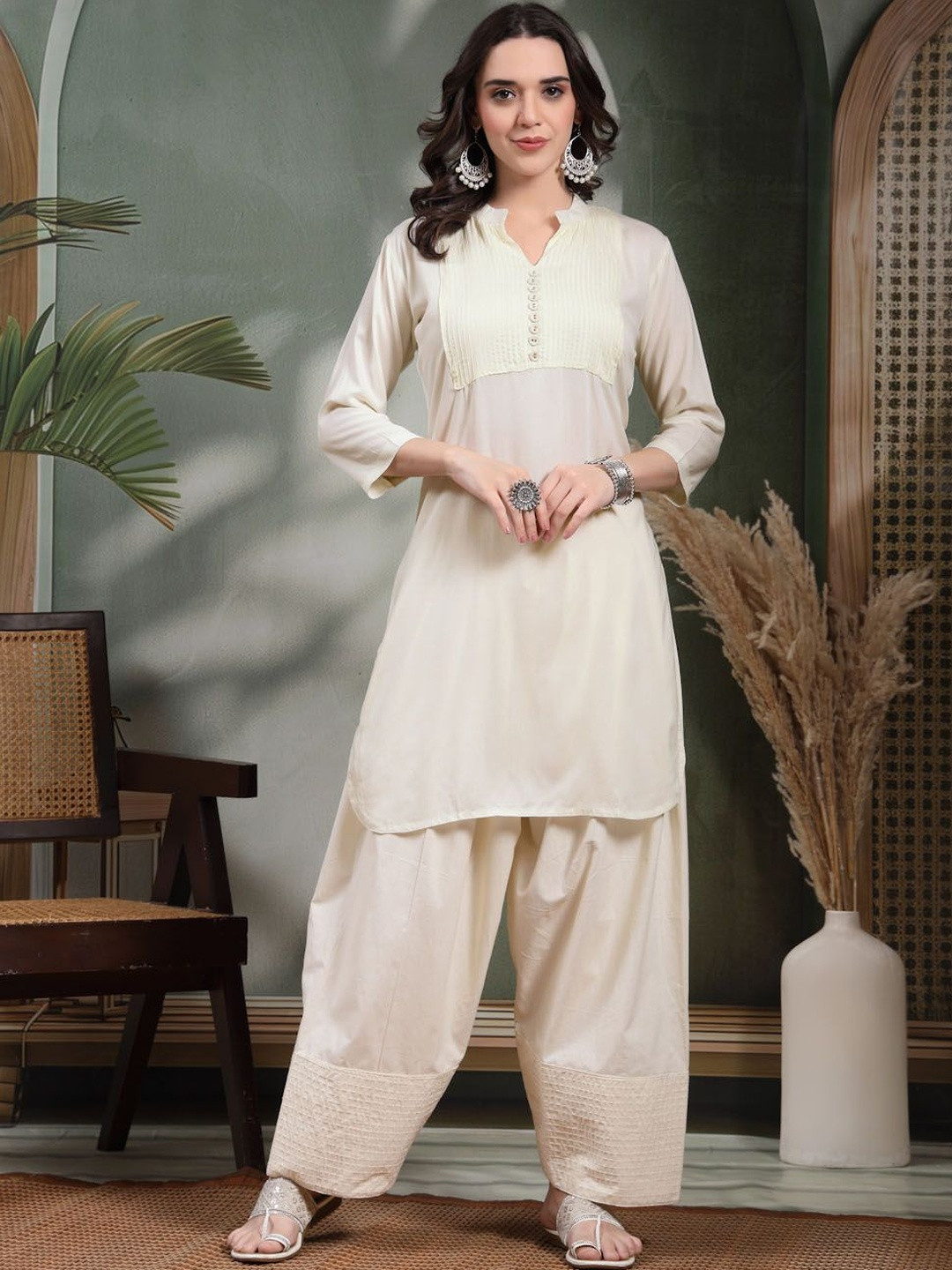 KALINI Women Cotton Yoke Design Kurta with Farshi Salwar Set