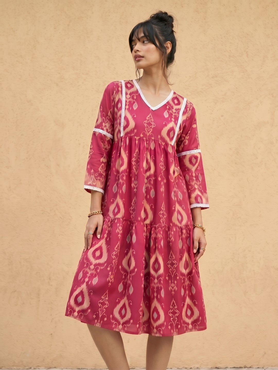 fusion by glitchez Abstract Printed Flared Sleeve A-Line Dress