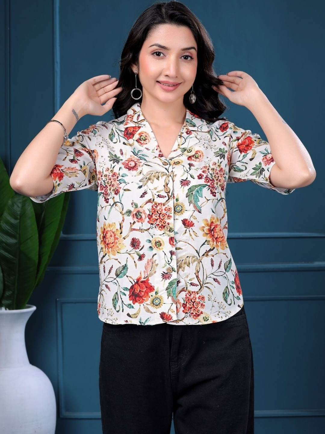 Sangria Printed Cuban Collar Shirts