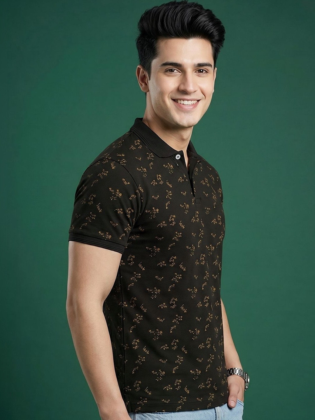 Mast & Harbour Floral Printed Polo Collar Short Sleeves T-shirt