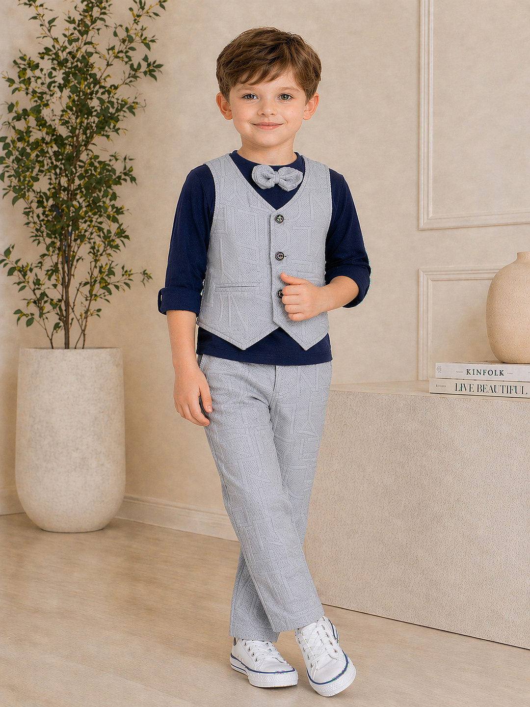 Ninas BoysSelf Design 3-Piece Partywear Suit With Bow Tie