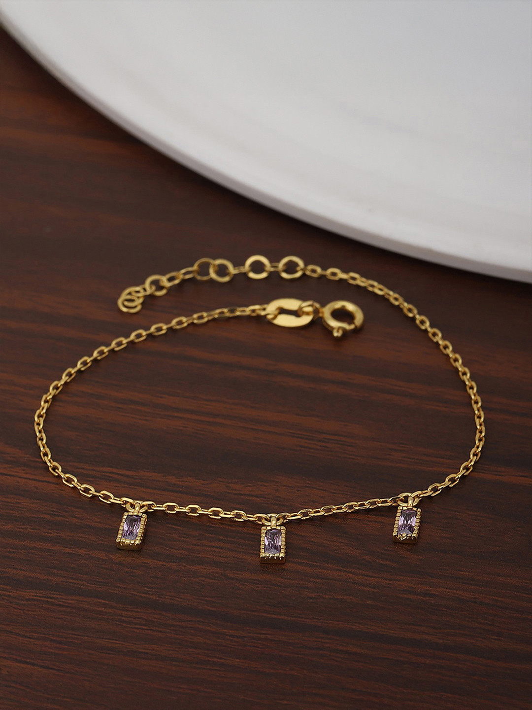 Carlton London Women Purple Gold-Plated Cubic Zirconia Charm Bracelet