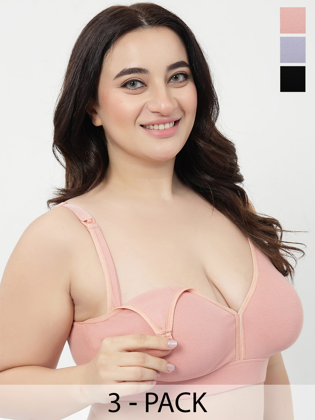 House Of Zelena Pack Of 3 Women Cotton Unhook Feeding Maternity Ribbed Bra