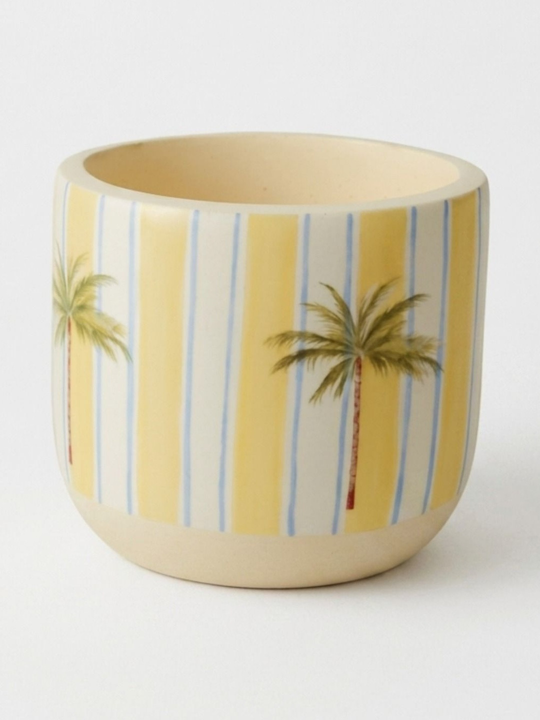 Wonderland Yellow & Off White Printed Round Planter