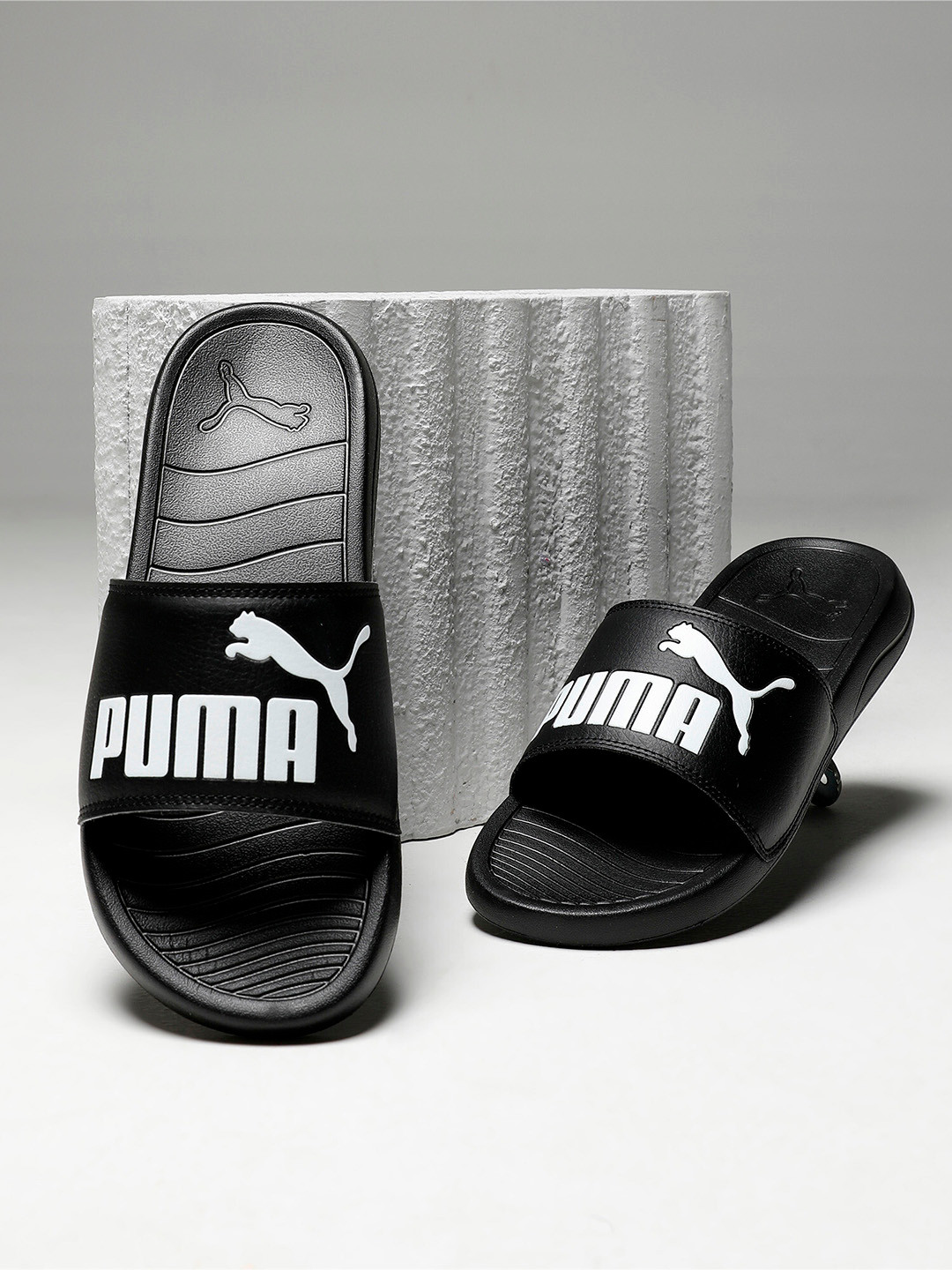 Puma Unisex Black Printed Popcat 20 Sliders