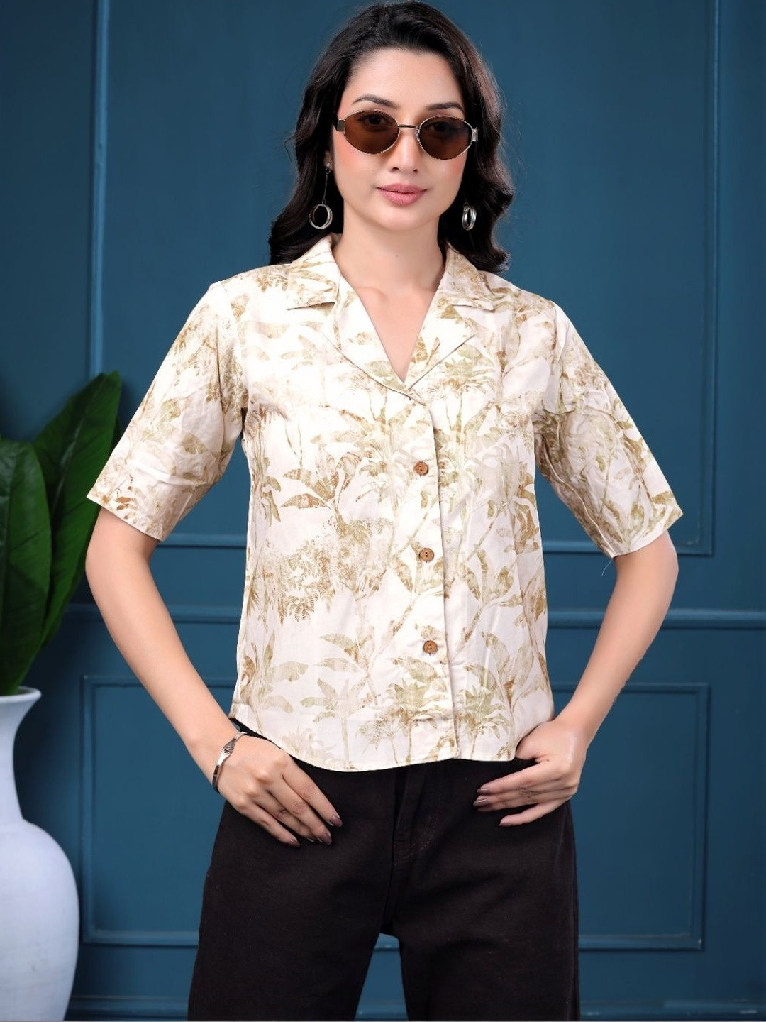 Sangria Printed Cuban Collar Shirts